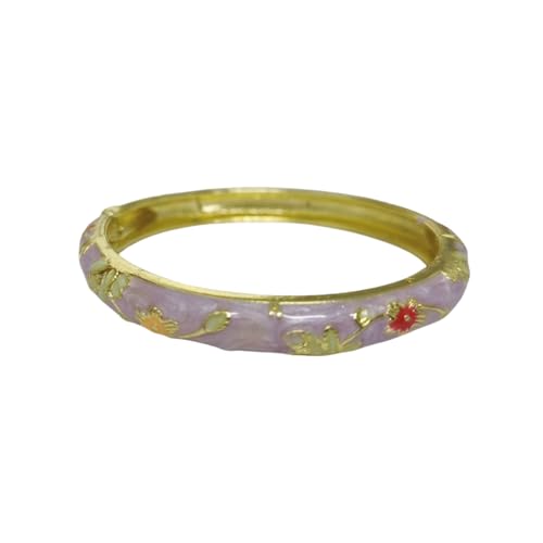 Cloisonne Bracelet For Women, Chunky Bangle Trendy Cute Flower Enamel Bangles Multi Tone Engraved Cuff Gold Plated Bracelets Stackable Wife Jewelry Friendship Gift - color: Light Purple