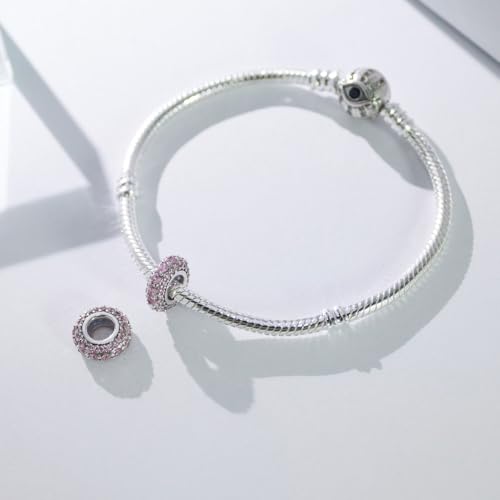 KEQ 925 Silver Spacer Stopper Bead Charms Clearance for Pandora Bracelets Birthstone CZ Always Stopper Birthday Gifts for Mom Grandmom Granddaughter Wife Sisters Friends - color: Pink(2 Pcs)