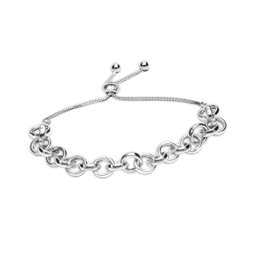 Charmsy 925 Sterling Silver Sliding Bolo Bracelet for Women | Women's Italian Handmade Adjustable Bolo Bead Ball Slider Bracelet - style: Rolo Link Chain Bracelet