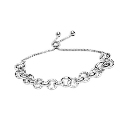 Charmsy 925 Sterling Silver Sliding Bolo Bracelet for Women | Women's Italian Handmade Adjustable Bolo Bead Ball Slider Bracelet - style: Rolo Link Chain Bracelet
