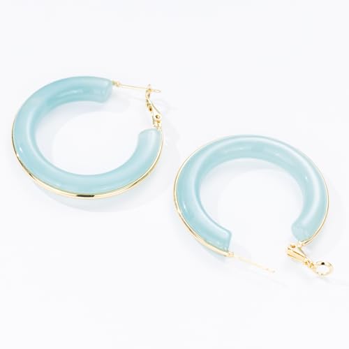 Chunky Gold Resin Hoop Earrings Leverback Statement Huggie Hoops Dangle Drop Dressy Earring Prom Festival Vacation Jewelry for Women - color: Teal, size: Hoop