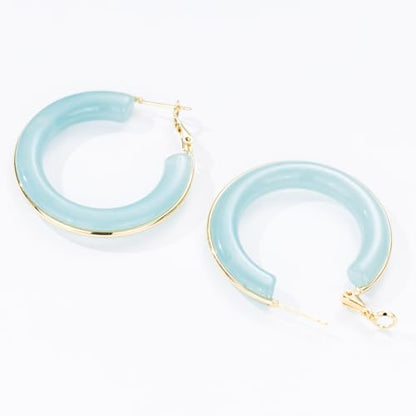 Chunky Gold Resin Hoop Earrings Leverback Statement Huggie Hoops Dangle Drop Dressy Earring Prom Festival Vacation Jewelry for Women - color: Teal, size: Hoop