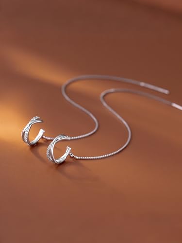 Long Chain Cuff Earrings Gold Silver Wrap Tassel Earrings Minimalist Cz Round Stud With Chain Cuff Double Piercing Jewelry Statement Fake Earrings for Women - color: style1-silver-2pcs
