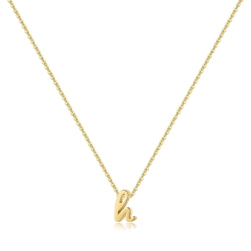 Memorjew 925 Sterling Silver Cursive Initial Necklace, Letter A-Z Necklace | 925 Sterling Silver Necklace, Dainty Letter Cursive Initial Necklaces for Women Trendy Jewelry, Birthday Gifts for Women Her - style: H-Gold