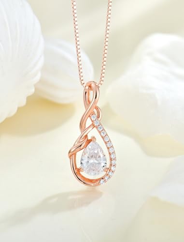 STARCHENIE Infinity Teardrop Necklace for Women 925 Sterling Silver Pendant Birthstone Jewelry - color: Rose Gold-04-Apr-Diamond