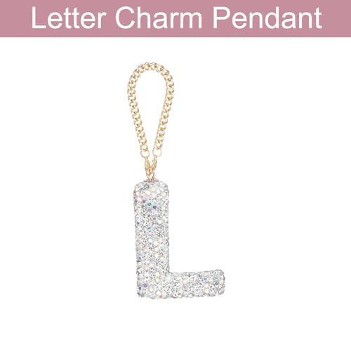 MECCANIXITY Bling Car Letter Charm, Initial L Letter Interior Car Rear View Mirror Decoration Hanging Crystal Ornaments for Women Bags Water Cup DIY Craft, Silver - style: Letter L