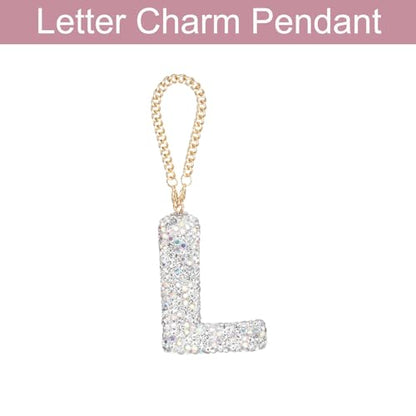 MECCANIXITY Bling Car Letter Charm, Initial L Letter Interior Car Rear View Mirror Decoration Hanging Crystal Ornaments for Women Bags Water Cup DIY Craft, Silver - style: Letter L