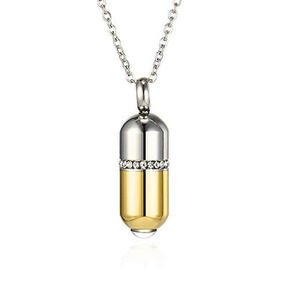 Stainless Steel Pill Cremation Urn Pendant Necklace Fashion Trendy Ash Urn Keepsake Jewelry Gift - color: Gold