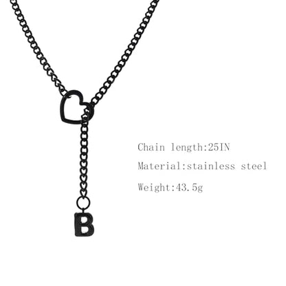 sroyte Black Heart Slip Chain Initial Necklaces for Women,Stainless Steel O-Ring Adjustable Lariat Heart Y-Necklace,Punk Gothic Cuban Collar Choker Necklace for women - color: Black B