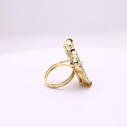 Ring Geode Druzy Slice Unique And Stylish Statement Gold Plated Jewelry Natural Gemstone Stone size 25-35 mm Approximately Adjustable Shank US Scale Size 6-9 - color: Gray, 6