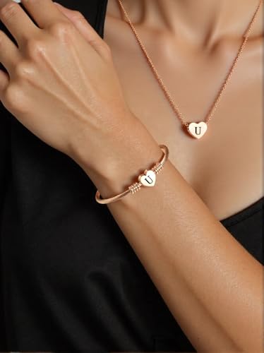MYNENEY Necklace and Bracelet for Women Stainless Steel Initial Jewelry Set - color: Rose Gold-U