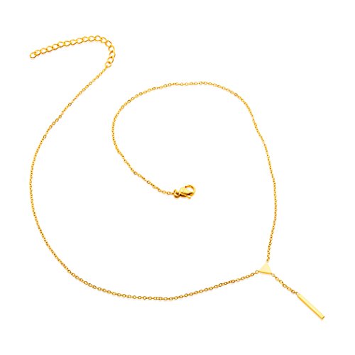 West Coast Jewelry ELYA Women's Polished Triangle Bar Drop Lariat Necklace | Crafted in solid stainless steel, this necklace resists tarnish and stands up to daily wear. - color: Gold