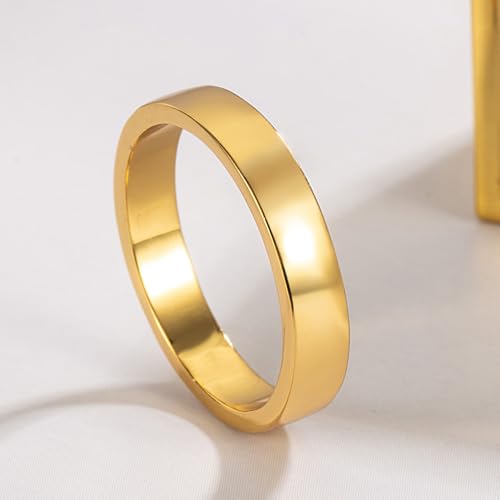 Dankadi Simple Fashion S925 Sterling Silver Ring Smooth Plain Dome Comfort Solid Silver Wedding Ring For Men & Women 3.5 mm 3-13# 24k Real Gold Plated Jewelry - color: Classic Gold