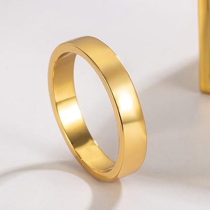 Dankadi Simple Fashion S925 Sterling Silver Ring Smooth Plain Dome Comfort Solid Silver Wedding Ring For Men & Women 3.5 mm 3-13# 24k Real Gold Plated Jewelry - color: Classic Gold