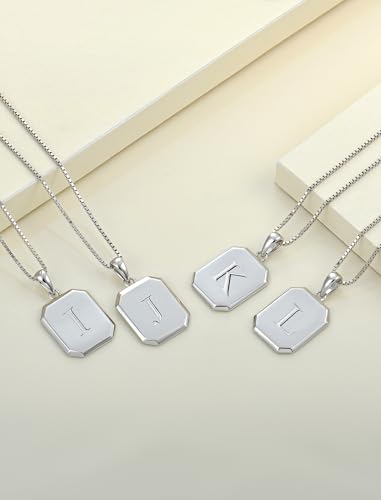 YL Initial Necklace 925 Sterling Silver Square/Round/Heart Letter Pendant A-Z Alphabet Polished Jewelry for Women - color: Letter-J, style: Square Shaped