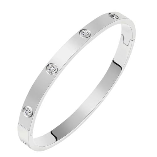 Women's Stainless Steel 18K Gold-Plated Cubic Zirconia Bracelet, Love and Friendship Jewelry Bracelet, Cuff Crystal Jewelry for Mother's Day, Father's Day, Valentine's Day, the Best Gifts for Married and Birthdays - color: Zircon Silvery