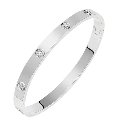 Women's Stainless Steel 18K Gold-Plated Cubic Zirconia Bracelet, Love and Friendship Jewelry Bracelet, Cuff Crystal Jewelry for Mother's Day, Father's Day, Valentine's Day, the Best Gifts for Married and Birthdays - color: Zircon Silvery