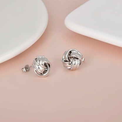 Love Knot Stud Earrings for Women Gold Plated Knot Earrings Geometric Twisted Statement Earrings Trendy Jewelry - color: Silver 15mm Knot