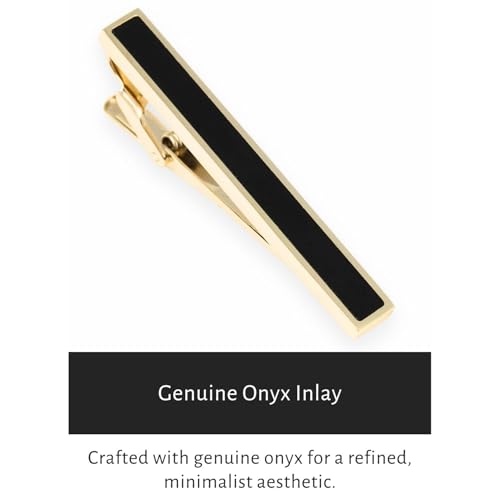 Silver Gold Gunmetal Onyx Tie Clip Tie Bar Made in Japan - color: Gold