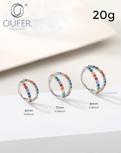 OUFER Christmas Double Hoop Nose Ring, 18G/20 6/7/8mm Red Green Christmas Nose Piercing Nose Rings Hoops Surgical Steel, Festive Hoop Nose Rings for Women Perfect for Xmas Nostril Piercing Jewelry - color: Multicolor