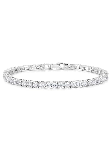 5A Cubic Zirconia Tennis Bracelet for Women, Rhodium/Yellow Gold Plated Hypoallergenic, Birthday Wedding Anniversary Jewelry - color: Prong setting - White Gold