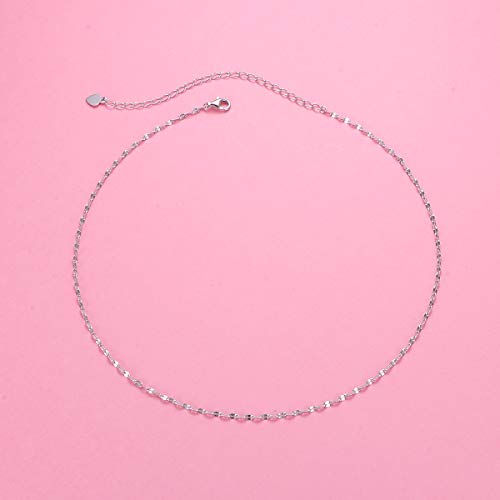 Ladytree S925 Sterling Silver Dainty Simple Choker Necklace,Rolo Chain,Adjustable 13 inches to 16 inches - style: 04_Lace Chain Choker