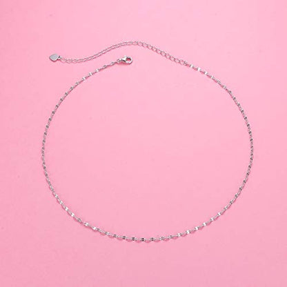 Ladytree S925 Sterling Silver Dainty Simple Choker Necklace,Rolo Chain,Adjustable 13 inches to 16 inches - style: 04_Lace Chain Choker