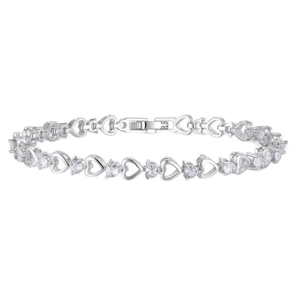 Tennis Bracelet for Women - 14K Gold Plated Heart Cubic Zirconia Bracelet, Dainty Trendy Anniversary Birthday Christmas Jewelry Gift for Her - color: White Gold (5.9-6.5 Inches)