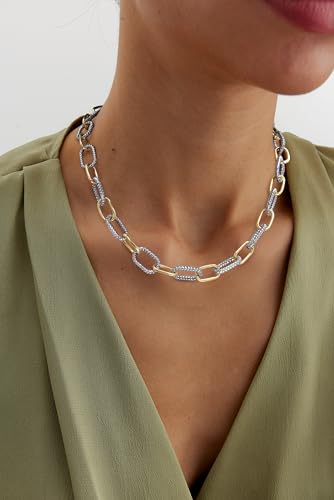 Mytys Women's Link Necklace 18k Gold Plated Double Twist Wire Gold and Silver 2 Tone Chain Necklaces Christmas New Year Jewelry - color: Gold & Silver 12