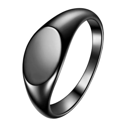 Titanium Steel Ring Signet Ring for Women Men Oval Smooth Seal Ring, Minimalist Fashion Couple Jewelry Gold/Silver/Black - color: Black
