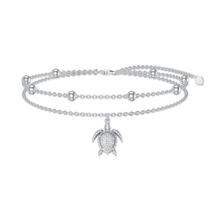 Diamond Turtle Anklet for Women 925 Sterling Silver Turtle Layered Anklets with Lab Grown Diamonds Jewelry Gifts