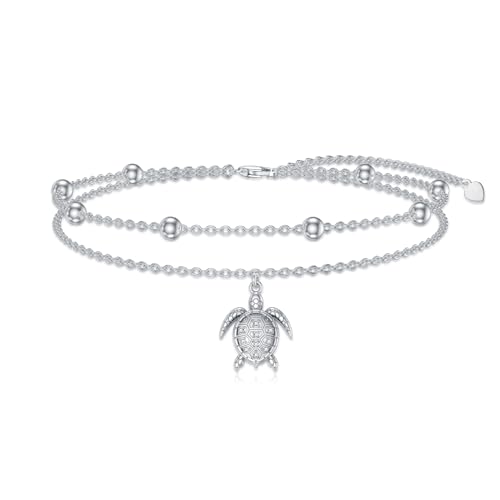 Diamond Turtle Anklet for Women 925 Sterling Silver Turtle Layered Anklets with Lab Grown Diamonds Jewelry Gifts