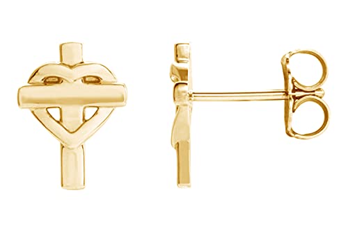 AFFY 14K Gold Plated 925 Sterling Silver Plain Minimalist dainty Stud Earrings Jewelry For Her Women Birthday Gift - color: Heart & Cross