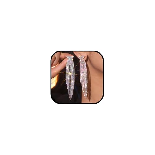 Rhinestone Earrings Prom Earrings for Women Sparkly Long Tassel Chandelier Drop Statement Earring Jewerly Gifts Wedding Party Prom Dresses Accessories - color: B4:silver-AB