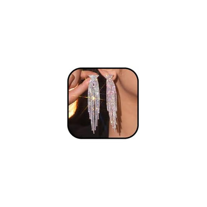 Rhinestone Earrings Prom Earrings for Women Sparkly Long Tassel Chandelier Drop Statement Earring Jewerly Gifts Wedding Party Prom Dresses Accessories - color: B4:silver-AB