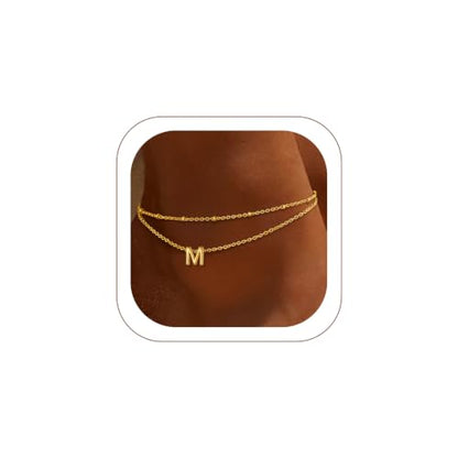 FaithHeart Initial Ankle Bracelets for Women, Waterproof 14k Gold Plated Initial Anklets Non Tarnish Stainless Steel Cute Layered Anklet Summer Beach Jewelry - color: Gold, size: Initial M