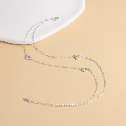 Sterling Silver Ankle Bracelets for Women 14k Gold Waterproof Layered Stackable Non Tarnish Dainty Heart Charm Large Adjustable Anklet for Summer Beach Jewelry Gift - color: silverD