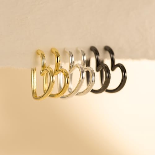 LLWOM Gold Huggie Earrings for Women-14k Gold/Silver/Rose/Black Plated Heart Hoop Earrings Hypoallergenic Lightweight Hoops Gifts - style: Black Heart