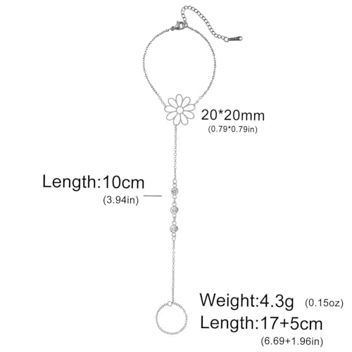 UNIFT Hand Chain Bracelets for Women Set Stainless Steel Adjustable Heart or Four-Leaf Clover Ring Chain Bracelet Trendy Dainty Jewelry Set Gifts - color: silver 3