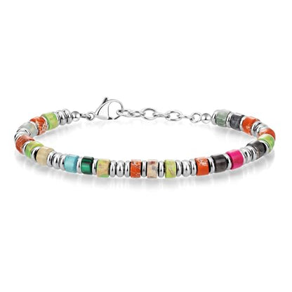 SIUMAL Mens Bracelet, Boho Stainless Steel Bracelets for Men, Beaded Bracelets, Jewelry Gifts for Husband, Father, Friends - color: Silver & Colorful