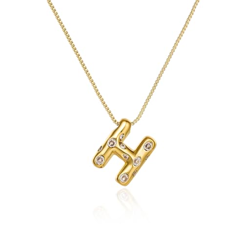 Cicy Bell Initial Necklace for Women 14k Gold Plated | Cubic Zirconia, Trendy, Personalized, Dainty Letter Pendant - color: H-Gold