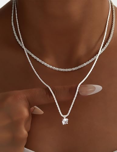 YEEZII Layered Gold Necklaces for Women Trendy, 3 Pcs 14K Gold Plated Choker Paperclip Box Chain Necklace, Stackable Women's Gold Pendant Necklaces Jewelry Set - color: Silver-A