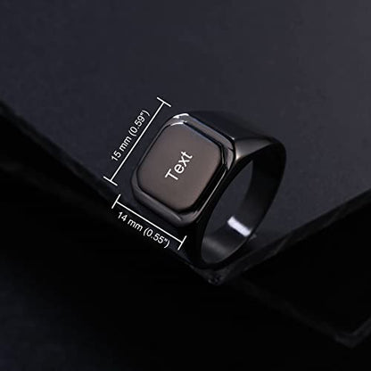 Initial Ring Letter Signet Ring for Men Women Personalized Name Engraved Stainless Steel Fashion Jewelry Wedding Couples Father Day Gift with Ring Size Adjusters - color: B3: Black (Text)
