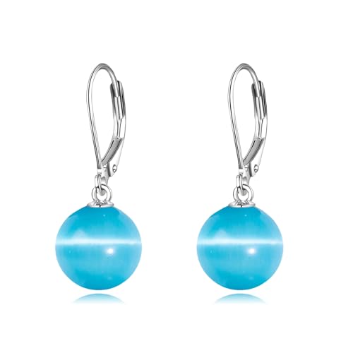 925 Sterling Silver Pearl Leverback Earrings Dangle Drop Jewelry Gifts for Women - style: Blue Cat's Eye