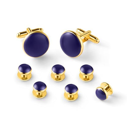 Men's Cufflinks & Tuxedo Studs Set - 316L Stainless Steel Formal Wedding Jewelry, Groomsmen Gift Set with Gift Box - color: 8pcs Blue Silver