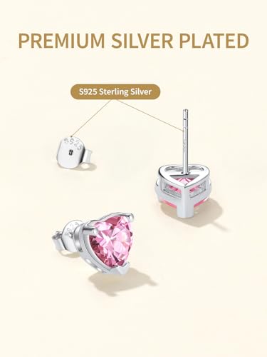 FindChic 2 Carat Birthstone Stud Earrings for Women, Round/Heart/Princess Cut Stud Earrings, Hypoallergenic Studs with 925 Sterling Silver Posts, 12 Months Birthday Jewelry Gift - color: 02. February-Amethyst(Heart Cut)