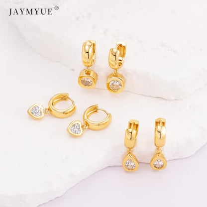 3Pcs Dangle Earrings for Women 14K Gold/Silver small Drop Earring Huggie Hoop Hypoallergenic Cubic Zirconia Cute Charm Non Tarnish Teardrop Trendy Jewelry Gifts for Women - color: Gold