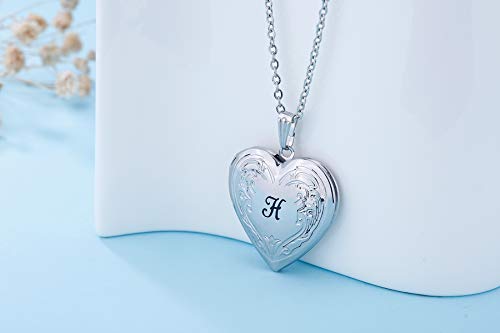 YOUFENG Locket Necklace that Holds Pictures Initial Alphabet A-Z Letter Pendant Necklace Platinum Plated Gifts for Women - style: H
