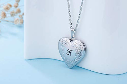 YOUFENG Locket Necklace that Holds Pictures Initial Alphabet A-Z Letter Pendant Necklace Platinum Plated Gifts for Women - style: H