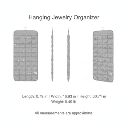 Hanging Jewelry Organizer, Vertical Closet Storage with Clear Pockets for Necklaces and Earrings, Polyester Roll-Up Bag (1 PC) - color: Gray